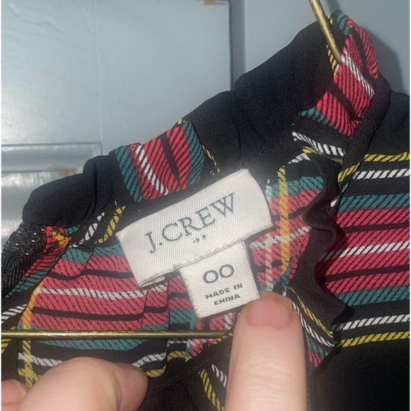 J. Crew Long sleeve midi dress with ruffle/smocked neck. Black tartan plaid - Picture 5 of 8